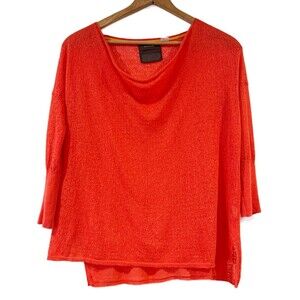 Guinevere Anthropologie Coral Draped Neck Lightweight Knit Top Linen Blend XS